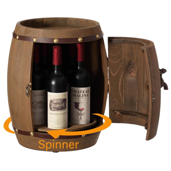 Vintiquewise Vintage Wooden Barrel Shaped Wine Holder with a rotating turntable QI004652 - main